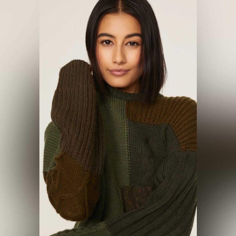 Abel Olive Patchwork Cable Sweater - image 1